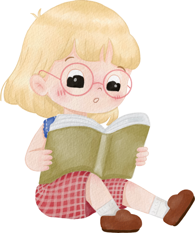 kid reading a book watercolor