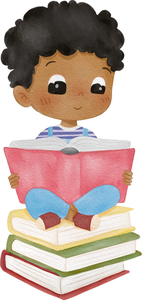 kid reading a book watercolor
